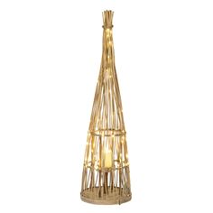 Small Conical Wicker Lantern With Glass Holder &amp; LED Lights alternative
