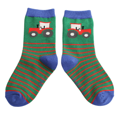 Sparrow Baby Tractor &amp; Stripes Socks - Green