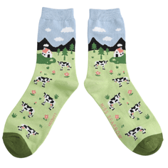 Miss Sparrow Ladies Cows in the Field Socks - Sky Blue alternative