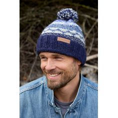 Pachamama Mens Classic Fairisle Navy Bobble Beanie Hat