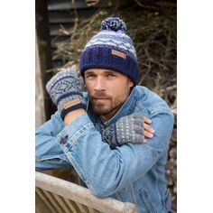 Pachamama Mens Classic Fairisle Navy Bobble Beanie Hat alternative