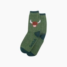 Fluffy Highland Cow Green Wool Socks
