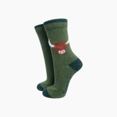 Fluffy Highland Cow Green Wool Socks alternative