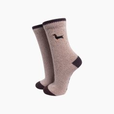 Sausage Dog Beige Embroidered Wool Socks