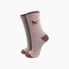 Chocolate Labrador Beige Embroidered Wool Socks