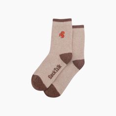 Squirrel Oatmeal Embroidered Wool Socks