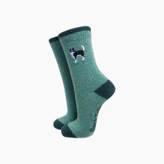 Border Collie Dog Green Embroidered Wool Socks alternative