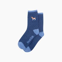 Jack Russell Navy Blue Embroidered Wool Socks
