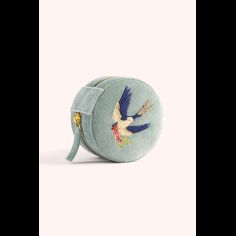 Powder Swooping Swallows Round Velvet Jewellery Box
