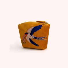 Powder Swallow Embroidered Velvet Mini Pouch