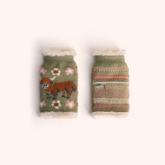 Powder Highland Cow Moss Wrist Warmers
