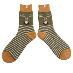 Mr Sparrow Stag Winter Wool Socks Olive alternative