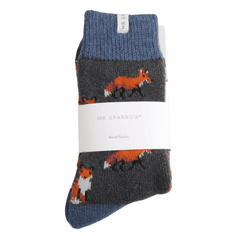 Mr Sparrow Foxes Winter Wool Socks Charcoal alternative