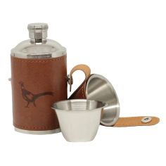 Pheasant Hunter 6oz Hip Flask with Two Cups