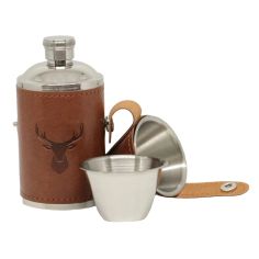 Stag Hip Hunter 6oz Hip Flask with Two Cups