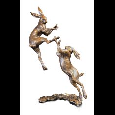 Richard Cooper Large Hares Boxing Bronze Sculpture