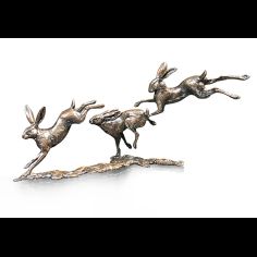 Richard Cooper Small Hares Playing Bronze Sculpture