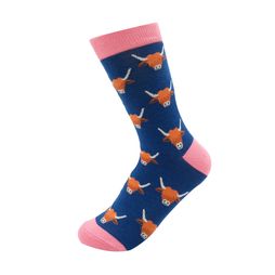 Miss Sparrow Ladies Navy Highland Cow Socks