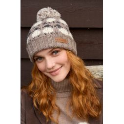 Pachamama Sheep Merino Wool Roll Back Bobble Beanie Mushroom