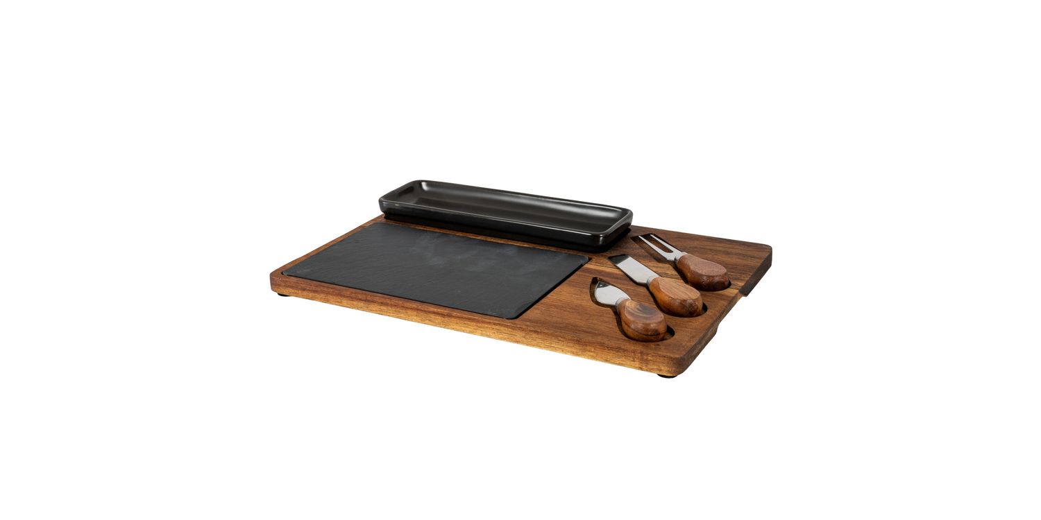 Buy Acacia Cheese Board Set With Grey Bowl, Slate and Cutlery only £28.35