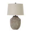 Ochre Carved Textured Table Lamp With Linen Shade additional 1