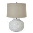 Squat White Beaded Ceramic Lamp With Linen Shade additional 1