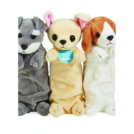 Plush Puppy Pencil Case with Dog Bone Zipper