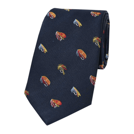 Soprano Navy Woven Silk Country Tie with Fly Fishing Hook Design