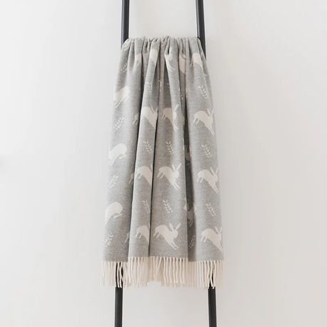Remony Hare on Grey Merino Wool Throw