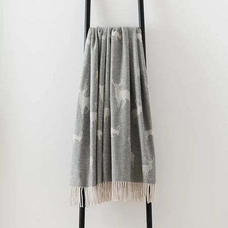 Remony Stag on Grey Merino Wool Throw