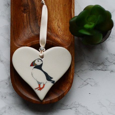 Puffin Ceramic Hanging Heart