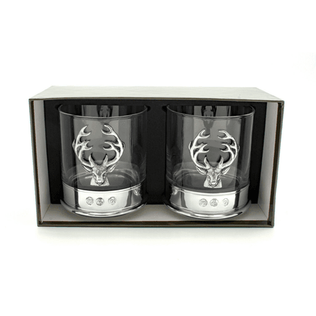 Pair of Stag Pewter Whisky Glasses