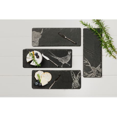 The Just Slate Company 4 Mini Slate Cheese Boards and Knife Set - Country Animals