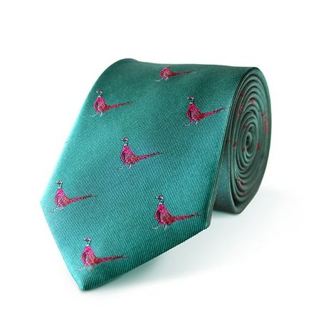 Fox &amp; Chave Jade Pheasant Silk Tie