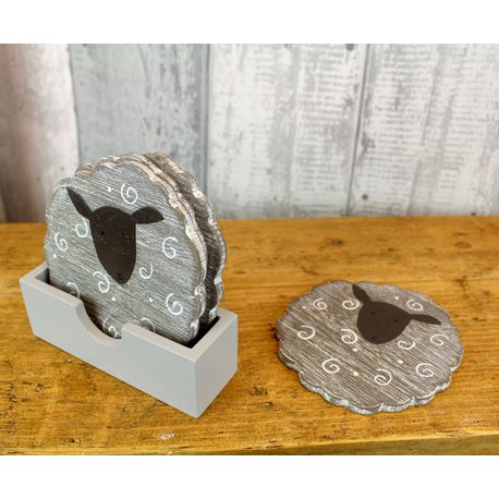 Set of 4 Wooden Sheep Coasters
