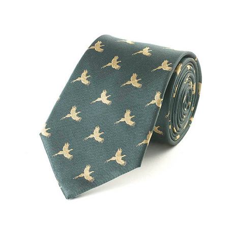 Fox &amp; Chave Flying Pheasant Hunter Green Silk Tie