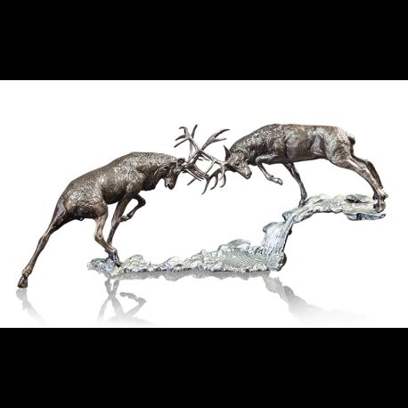 Richard Cooper Limited Edition Dawn Duel - Rutting Stags Bronze Sculpture