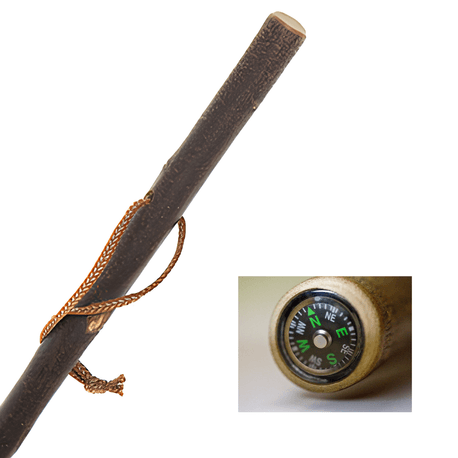 Chestnut Hiking Stave with Bark and Compass