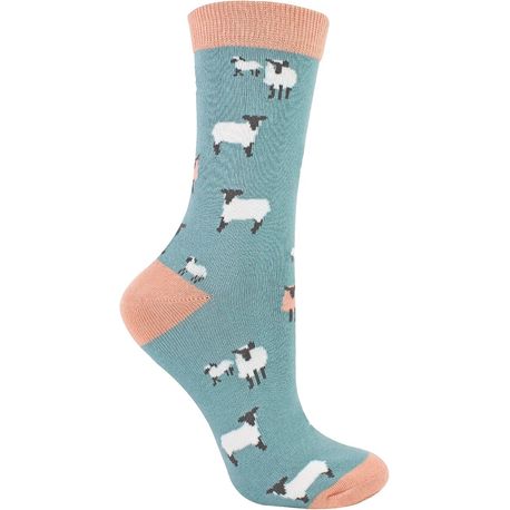 Ladies Sheep Family Socks Duck Egg Blue