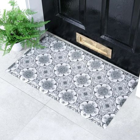 Black Flower Recycled PVC Doormat - 70cm x 40cm