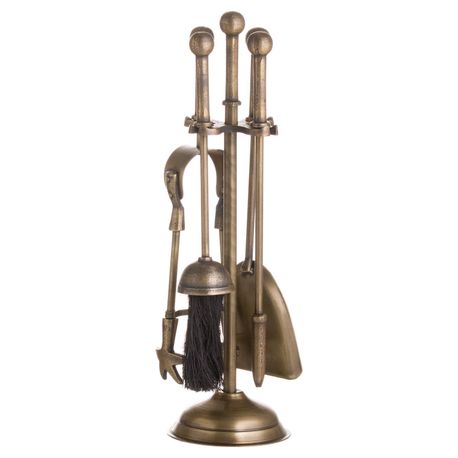 Ball Topped Fireside Companion Set In Antique Brass