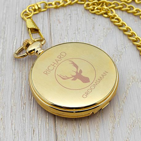 Personalised Gold Groomsman Stag Pocket Watch