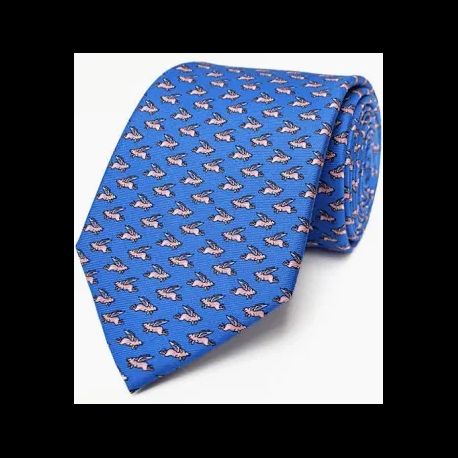 Fox &amp; Chave Bryn Parry Pigs Might Fly Silk Tie Blue