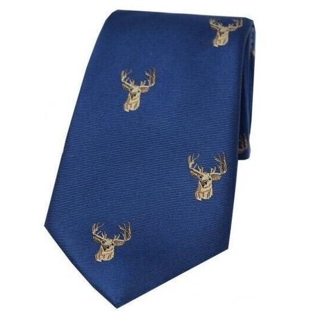 Soprano Stags Heads On Blue Ground Country Silk Tie