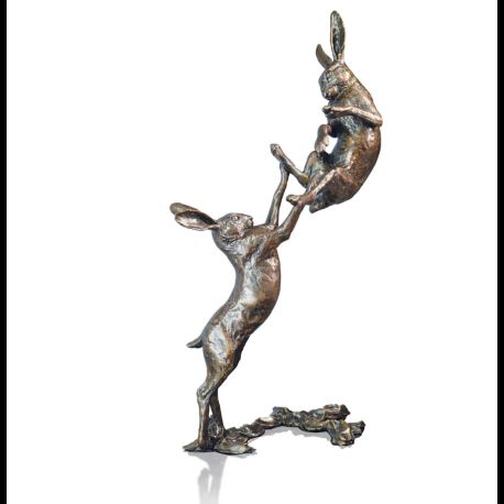 Richard Cooper Medium Hares Boxing Bronze Sculpture