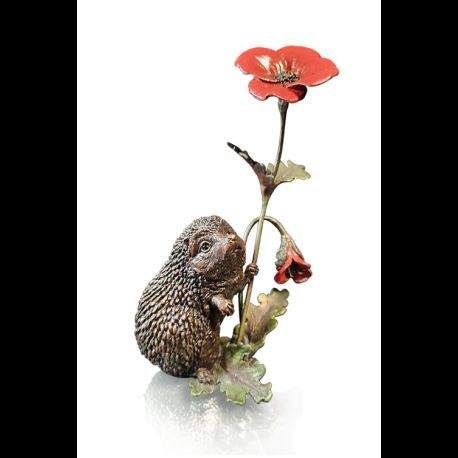 Richard Cooper Hedgehog with Poppy Bronze Sculpture