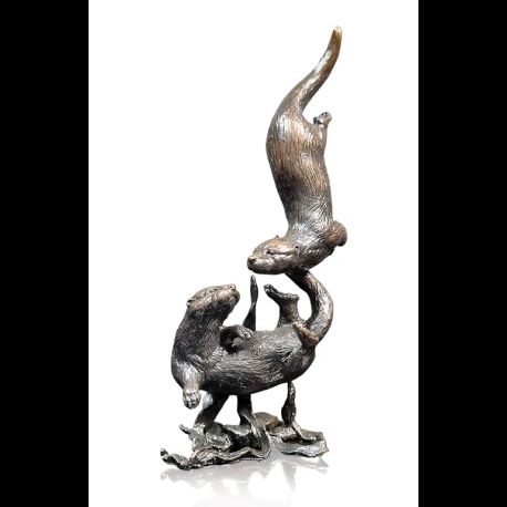 Richard Cooper Otter Pair Playing Bronze Sculpture