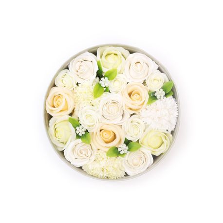 Merci Bouquet Round Wedding Blessings White &amp; Ivory Soap Flower Gift Box
