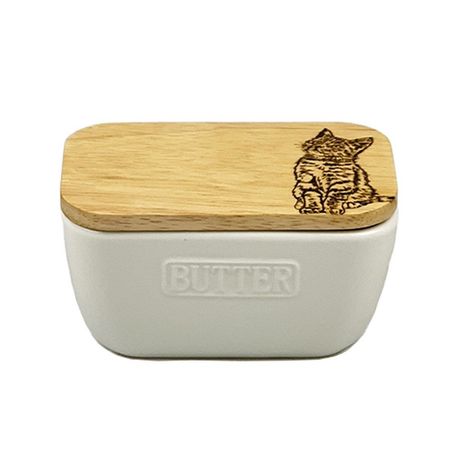 Selbrae House White Butter Dish - Tabby Cat