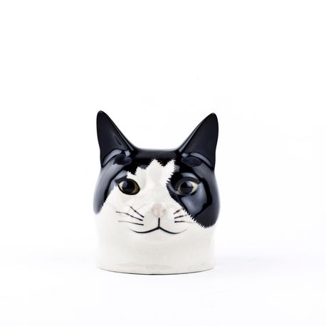 Quail Ceramics Black &amp; White Barney Face Cat Egg Cup